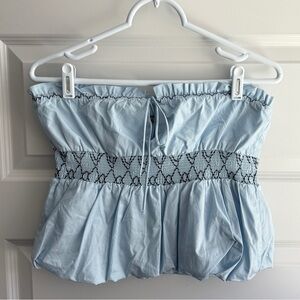 NWT Zara Blue Strapless Peplum Top – Size M